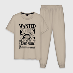 Мужская пижама хлопок с принтом Листовка Луффи 5 гир йонко One Piece в Курске, 100% хлопок | брюки и футболка прямого кроя, без карманов, на брюках мягкая резинка на поясе и по низу штанин
 | 