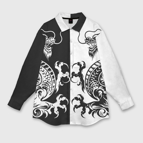 Мужская рубашка oversize 3D с принтом Черный и белый дракон в Петрозаводске,  |  | 