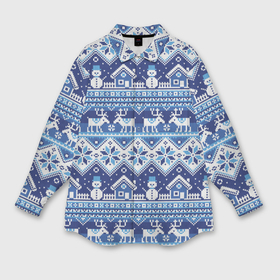 Мужская рубашка oversize 3D с принтом Вязанный зимний пейзаж с оленями ,  |  | 