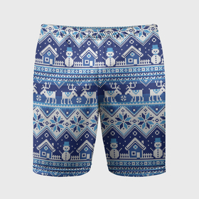 Мужские шорты спортивные с принтом Вязанный зимний пейзаж с оленями ,  |  | 