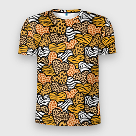 Мужская футболка 3D Slim с принтом Африканские сердца в Санкт-Петербурге, 100% полиэстер с улучшенными характеристиками | приталенный силуэт, круглая горловина, широкие плечи, сужается к линии бедра | Тематика изображения на принте: 