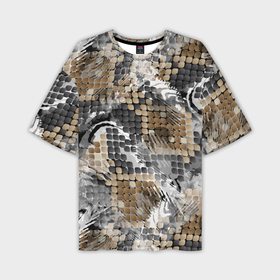 Мужская футболка oversize 3D с принтом Змеиная шкура коричневая в Петрозаводске,  |  | 