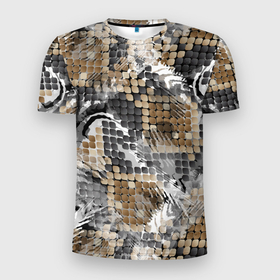 Мужская футболка 3D Slim с принтом Змеиная шкура коричневая в Белгороде, 100% полиэстер с улучшенными характеристиками | приталенный силуэт, круглая горловина, широкие плечи, сужается к линии бедра | 