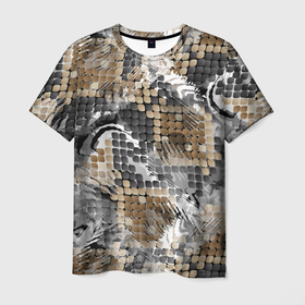Мужская футболка 3D с принтом Змеиная шкура коричневая в Тюмени, 100% полиэфир | прямой крой, круглый вырез горловины, длина до линии бедер | 