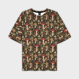 Мужская футболка oversize 3D с принтом Лесные грибы и цветы в Тюмени,  |  | Тематика изображения на принте: 