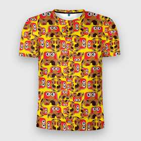 Мужская футболка 3D Slim с принтом Мультяшные разноцветные монстрики в Санкт-Петербурге, 100% полиэстер с улучшенными характеристиками | приталенный силуэт, круглая горловина, широкие плечи, сужается к линии бедра | 