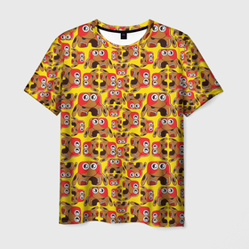 Мужская футболка 3D с принтом Мультяшные разноцветные монстрики , 100% полиэфир | прямой крой, круглый вырез горловины, длина до линии бедер | Тематика изображения на принте: 