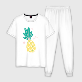 Мужская пижама хлопок с принтом Ананас фрукт в Тюмени, 100% хлопок | брюки и футболка прямого кроя, без карманов, на брюках мягкая резинка на поясе и по низу штанин
 | 