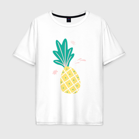 Мужская футболка хлопок Oversize с принтом Ананас фрукт в Тюмени, 100% хлопок | свободный крой, круглый ворот, “спинка” длиннее передней части | 
