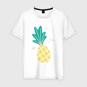 Мужская футболка хлопок с принтом Ананас фрукт в Тюмени, 100% хлопок | прямой крой, круглый вырез горловины, длина до линии бедер, слегка спущенное плечо. | 