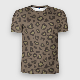 Мужская футболка 3D Slim с принтом Темный леопардовый узор в Белгороде, 100% полиэстер с улучшенными характеристиками | приталенный силуэт, круглая горловина, широкие плечи, сужается к линии бедра | 