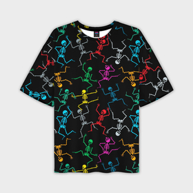 Мужская футболка oversize 3D с принтом Разноцветные танцующие скелетики в Тюмени,  |  | 