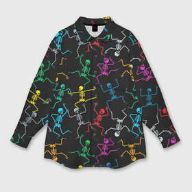 Мужская рубашка oversize 3D с принтом Разноцветные танцующие скелетики ,  |  | Тематика изображения на принте: 