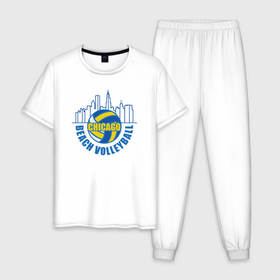 Мужская пижама хлопок с принтом Пляжный волейбол из Чикаго в Новосибирске, 100% хлопок | брюки и футболка прямого кроя, без карманов, на брюках мягкая резинка на поясе и по низу штанин
 | 