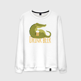 Мужской свитшот хлопок с принтом Крокодил пьёт пиво в Курске, 100% хлопок |  | 