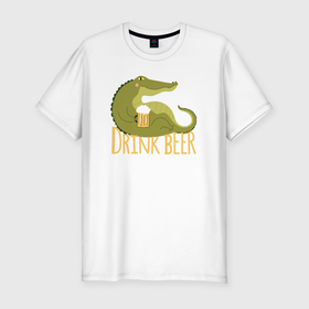 Мужская футболка хлопок Slim с принтом Крокодил пьёт пиво в Курске, 92% хлопок, 8% лайкра | приталенный силуэт, круглый вырез ворота, длина до линии бедра, короткий рукав | 