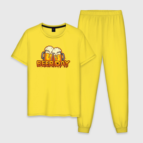 Мужская пижама хлопок с принтом Beer day в Тюмени, 100% хлопок | брюки и футболка прямого кроя, без карманов, на брюках мягкая резинка на поясе и по низу штанин
 | Тематика изображения на принте: 