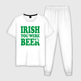Мужская пижама хлопок с принтом Irish you were beer в Екатеринбурге, 100% хлопок | брюки и футболка прямого кроя, без карманов, на брюках мягкая резинка на поясе и по низу штанин
 | 