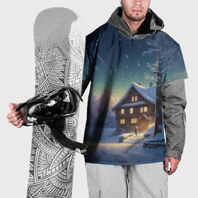 Накидка на куртку 3D с принтом Вечерний снегопад в деревне в Санкт-Петербурге, 100% полиэстер |  | 