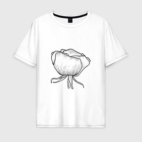 Мужская футболка хлопок Oversize с принтом Роза цветущий бутон в Белгороде, 100% хлопок | свободный крой, круглый ворот, “спинка” длиннее передней части | Тематика изображения на принте: 