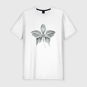 Мужская футболка хлопок Slim с принтом Белая орхидея фактурная в Кировске, 92% хлопок, 8% лайкра | приталенный силуэт, круглый вырез ворота, длина до линии бедра, короткий рукав | 