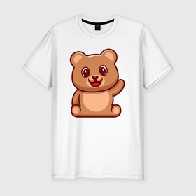 Мужская футболка хлопок Slim с принтом Привет от медвежонка в Екатеринбурге, 92% хлопок, 8% лайкра | приталенный силуэт, круглый вырез ворота, длина до линии бедра, короткий рукав | 