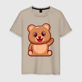 Мужская футболка хлопок с принтом Привет от медвежонка в Екатеринбурге, 100% хлопок | прямой крой, круглый вырез горловины, длина до линии бедер, слегка спущенное плечо. | 