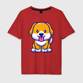 Мужская футболка хлопок Oversize с принтом Дружелюбный щенок в Екатеринбурге, 100% хлопок | свободный крой, круглый ворот, “спинка” длиннее передней части | 