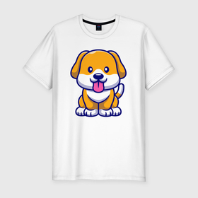 Мужская футболка хлопок Slim с принтом Дружелюбный щенок в Екатеринбурге, 92% хлопок, 8% лайкра | приталенный силуэт, круглый вырез ворота, длина до линии бедра, короткий рукав | 