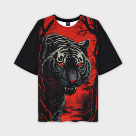 Мужская футболка oversize 3D с принтом Red Tiger Eye в Курске,  |  | 