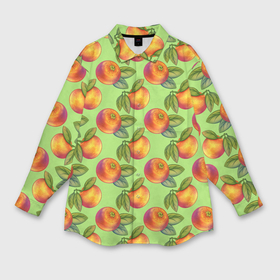 Мужская рубашка oversize 3D с принтом Апельсинки с листьями в Новосибирске,  |  | Тематика изображения на принте: 