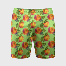 Мужские шорты спортивные с принтом Апельсинки с листьями в Петрозаводске,  |  | Тематика изображения на принте: 