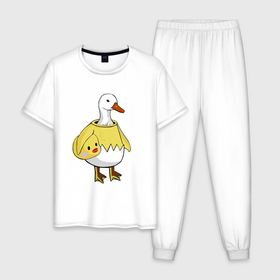 Мужская пижама хлопок с принтом Гусь в маске цыплёнка , 100% хлопок | брюки и футболка прямого кроя, без карманов, на брюках мягкая резинка на поясе и по низу штанин
 | 