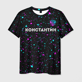 Мужская футболка 3D с принтом Константин и неоновый герб России посередине в Белгороде, 100% полиэфир | прямой крой, круглый вырез горловины, длина до линии бедер | Тематика изображения на принте: 