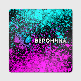 Магнит виниловый Квадрат с принтом Вероника и неоновый герб России по горизонтали , полимерный материал с магнитным слоем | размер 9*9 см, закругленные углы | 