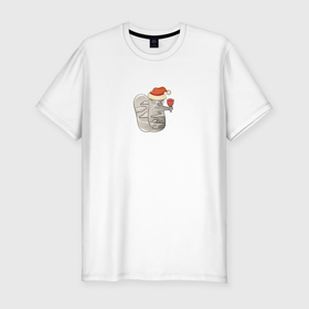 Мужская футболка хлопок Slim с принтом Одинокий Новогодний кот с бокалом вина в Санкт-Петербурге, 92% хлопок, 8% лайкра | приталенный силуэт, круглый вырез ворота, длина до линии бедра, короткий рукав | Тематика изображения на принте: 