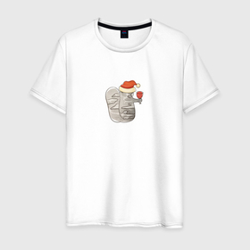 Мужская футболка хлопок с принтом Одинокий Новогодний кот с бокалом вина , 100% хлопок | прямой крой, круглый вырез горловины, длина до линии бедер, слегка спущенное плечо. | 