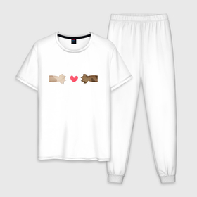 Мужская пижама хлопок с принтом Кошачьи лапки и сердце в Екатеринбурге, 100% хлопок | брюки и футболка прямого кроя, без карманов, на брюках мягкая резинка на поясе и по низу штанин
 | 