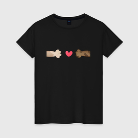 Женская футболка хлопок с принтом Кошачьи лапки и сердце в Тюмени, 100% хлопок | прямой крой, круглый вырез горловины, длина до линии бедер, слегка спущенное плечо | 