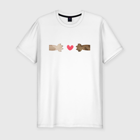Мужская футболка хлопок Slim с принтом Кошачьи лапки и сердце в Екатеринбурге, 92% хлопок, 8% лайкра | приталенный силуэт, круглый вырез ворота, длина до линии бедра, короткий рукав | 