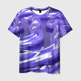 Мужская футболка 3D с принтом Фиолетовая вязкая абстракция в Санкт-Петербурге, 100% полиэфир | прямой крой, круглый вырез горловины, длина до линии бедер | 