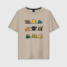 Женская футболка хлопок Oversize с принтом Кошки дракошки в Кировске, 100% хлопок | свободный крой, круглый ворот, спущенный рукав, длина до линии бедер
 | 