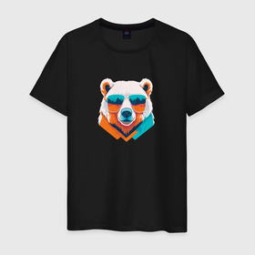 Мужская футболка хлопок с принтом Стильный полярный медведь в Новосибирске, 100% хлопок | прямой крой, круглый вырез горловины, длина до линии бедер, слегка спущенное плечо. | 