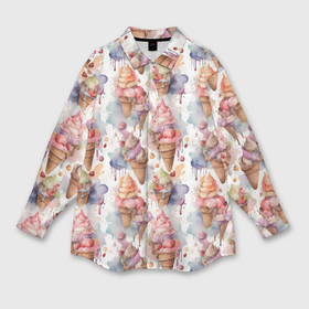 Мужская рубашка oversize 3D с принтом Паттерн из мороженного в стиле акварели в Тюмени,  |  | 
