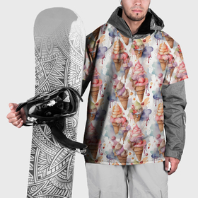 Накидка на куртку 3D с принтом Паттерн из мороженного в стиле акварели в Тюмени, 100% полиэстер |  | 