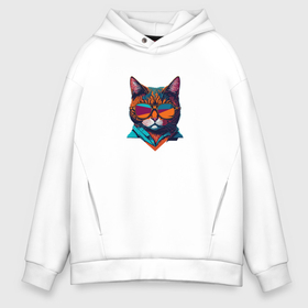 Мужское худи Oversize хлопок с принтом Модный кот в очках в Ухте, френч-терри — 70% хлопок, 30% полиэстер. Мягкий теплый начес внутри —100% хлопок | боковые карманы, эластичные манжеты и нижняя кромка, капюшон на магнитной кнопке | 