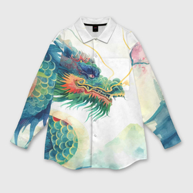 Мужская рубашка oversize 3D с принтом Japanese dragon   watercolor art в Екатеринбурге,  |  | Тематика изображения на принте: 