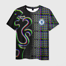 Мужская футболка 3D с принтом Chelsea fc glitch в Белгороде, 100% полиэфир | прямой крой, круглый вырез горловины, длина до линии бедер | 