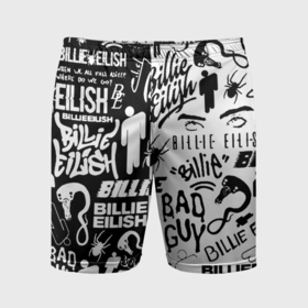 Мужские шорты спортивные с принтом Billie Eilish чернобелые битва лого в Курске,  |  | Тематика изображения на принте: 