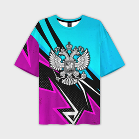 Мужская футболка oversize 3D Герб рф неоновый: в Ухте, | |